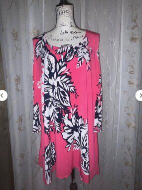 JM COLLECTION Plus Size Printed 3/4-cold Sleeve Top,Sz 2x